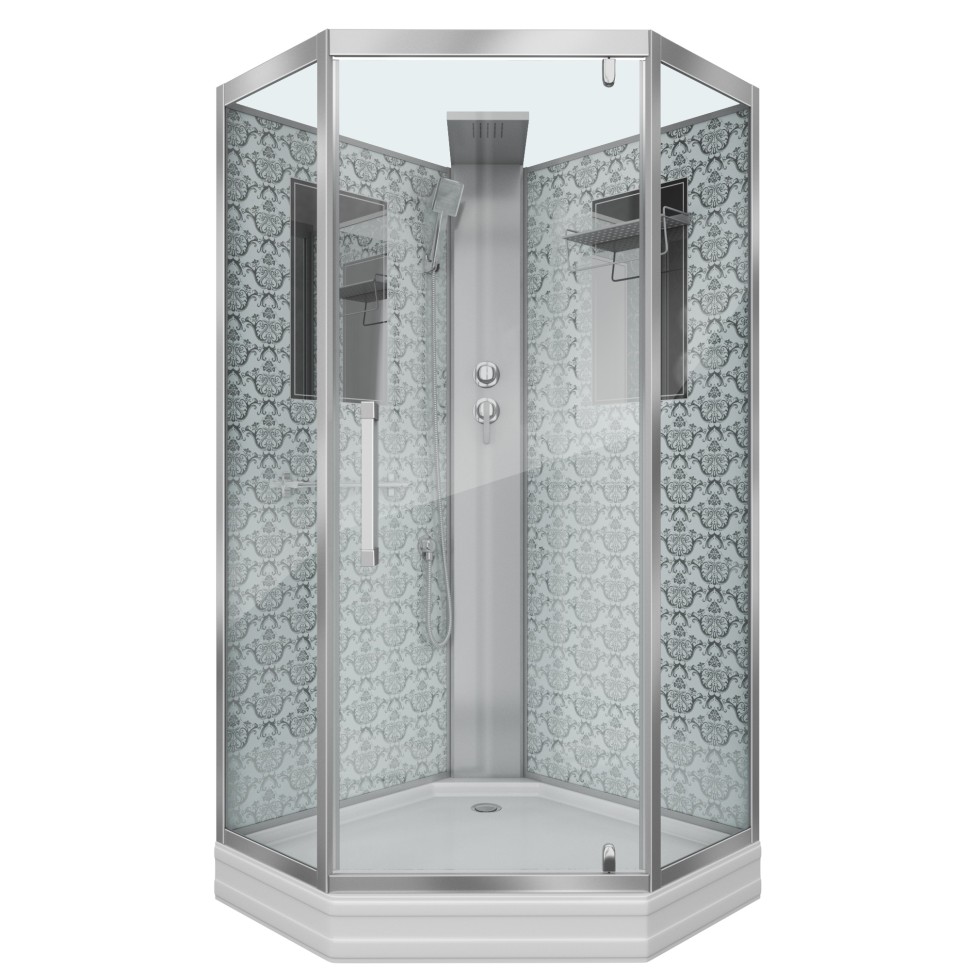 Душевая кабина Niagara Luxe NG-7717WBK (100x100х210) низкий поддон(15см),дверь распашная,стенки серебро,без крыши,4 места