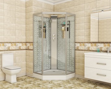 Душевая кабина Niagara Luxe NG-7717WBK (100x100х210) низкий поддон(15см),дверь распашная,стенки серебро,без крыши,4 места