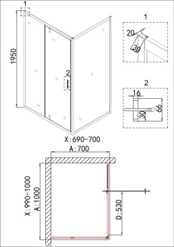 Душевое ограждение Niagara Nova NG-43-10AG-A70G (100х70х195) прямоугольник,золото,двери распашные,стекло прозрачное,2 места