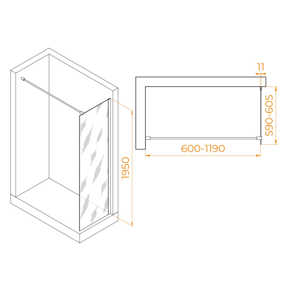 Душевая перегородка RGW WA-002W (Прозрачное, 600)