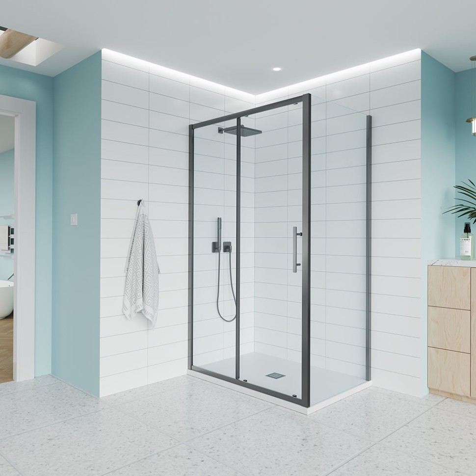 Душевой угол Veconi Evo 100SP GR 1600х1000x1950, графит брашинг, прозрачное стекло