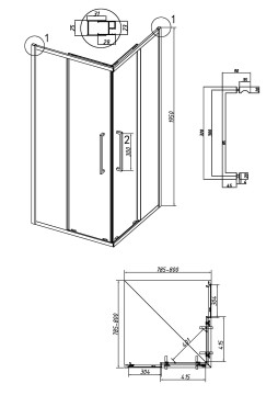 Душевое ограждение Grossman Cosmo 300.K33.02.8080.10.02 (80х80х195) квадрат,раздвижная,хром,стекло шиншилла, 1 место
