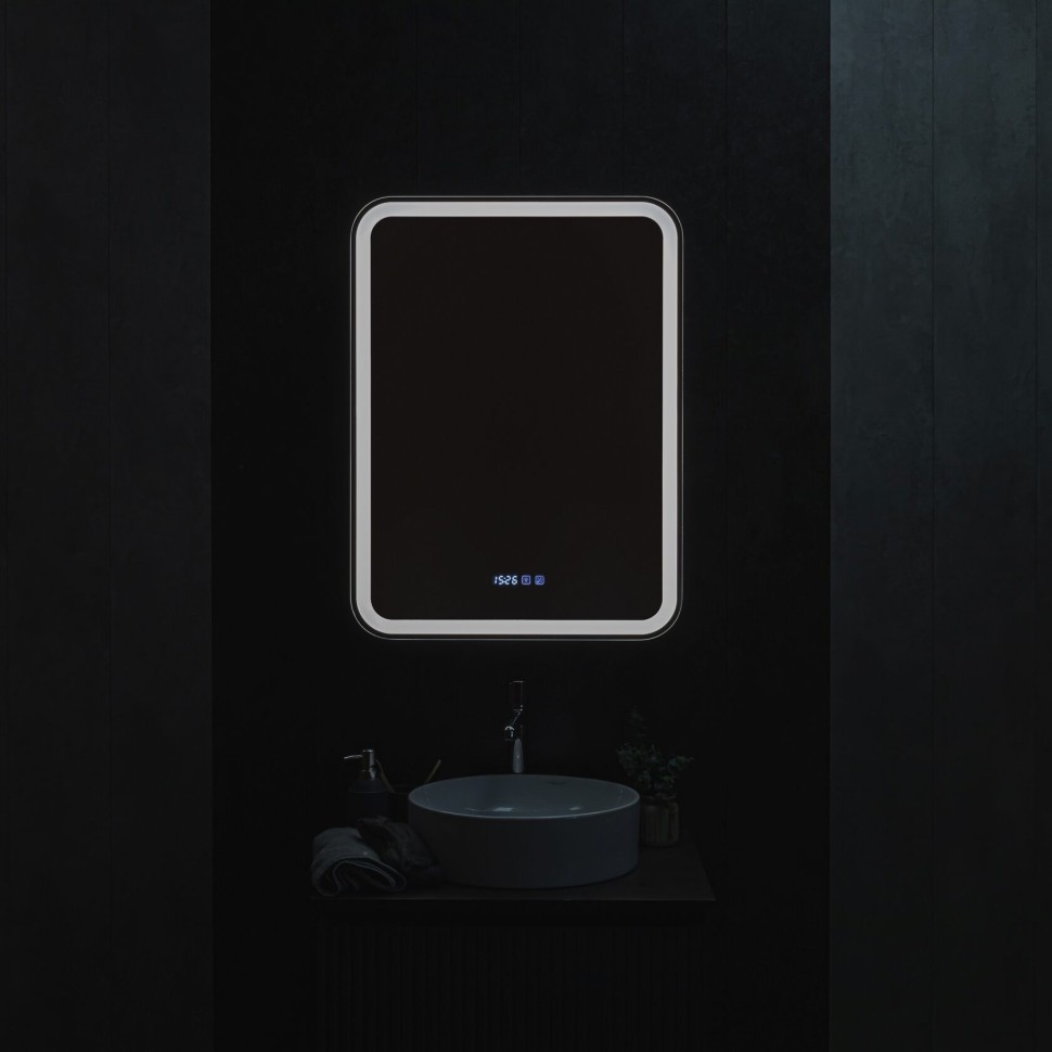 AQM9203 600х800 Зеркальный шкаф ПРАВЫЙ с подсветкой, подогревом и часами, корпус Антрацит