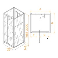 Душевая кабина квадратная, распашная дверь, стеклянная, профиль белый - RGW AN-207 (900x900, Белый)