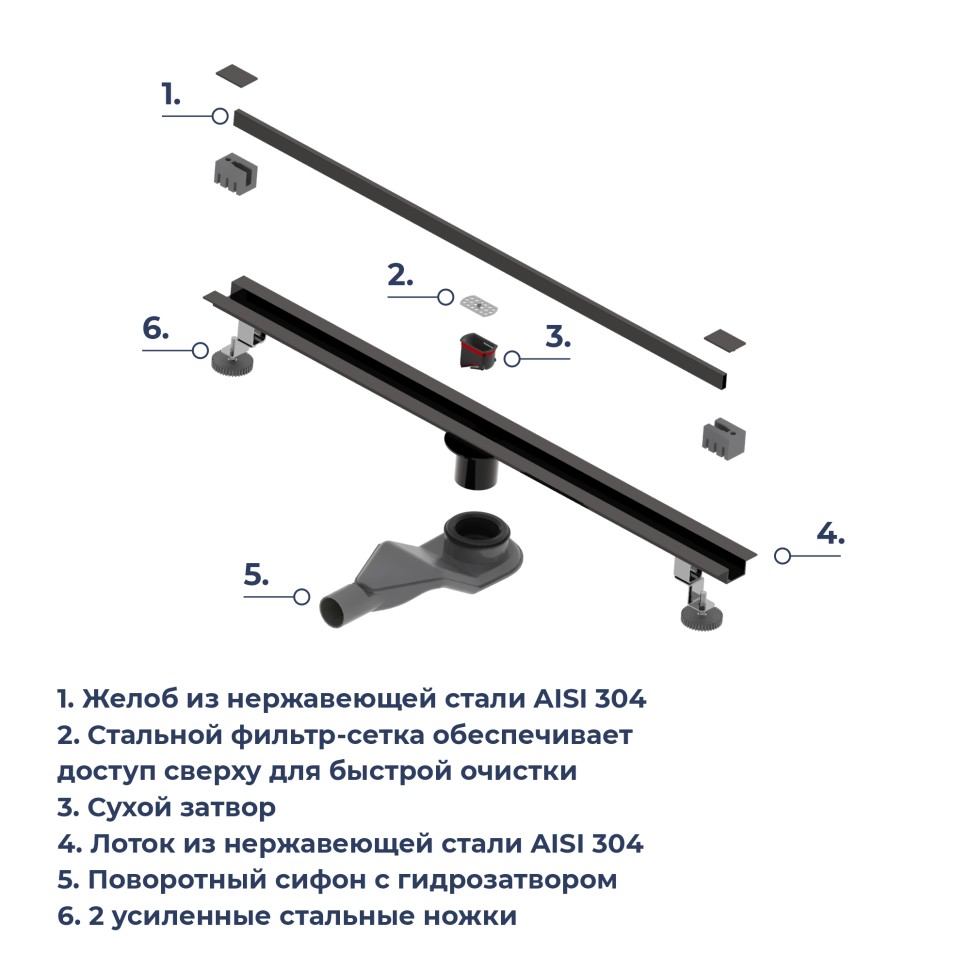 Душевой трап обрезной - SDR-50B - черный (600)