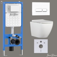 Комплект 3в1 IBERICA BLANCA инсталляция SILENCIO, унитаз BILBAO ALTO белый, кнопка смыва CRYSTAL-R белый глянцевый (IB001.BLA.231.2210)