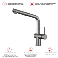Смеситель Raglo для кухни с выдвижным изливом R86.49.09 Графит