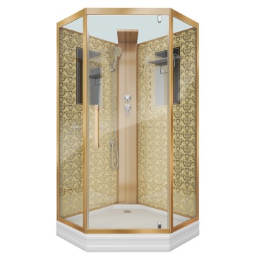 Душевая кабина Niagara Luxe NG-7799GBK (90x90х210) низкий поддон(15см),дверь распашная,стенки золото,без крыши,4 места