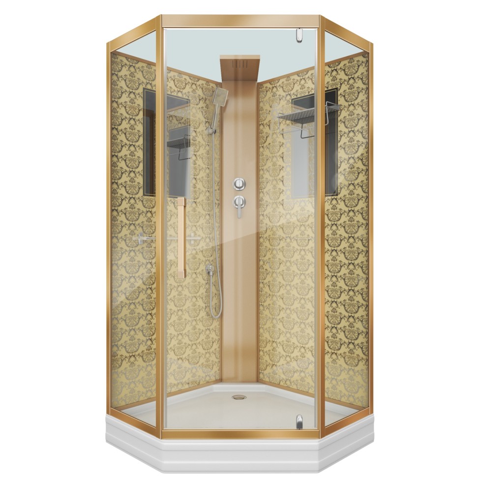 Душевая кабина Niagara Luxe NG-7799GBK (90x90х210) низкий поддон(15см),дверь распашная,стенки золото,без крыши,4 места