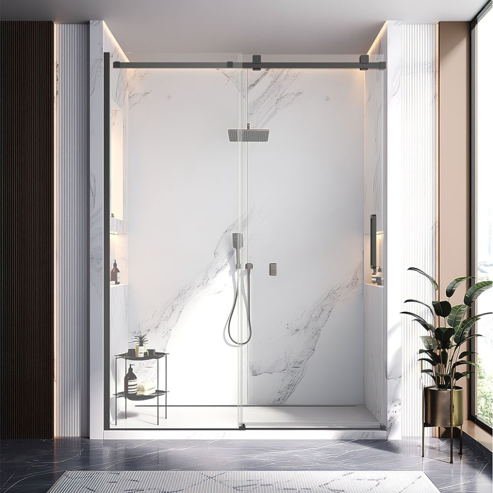 Душевая дверь Veconi Vianno VN-75B, 1300x2000, черный матовый, стекло прозрачное