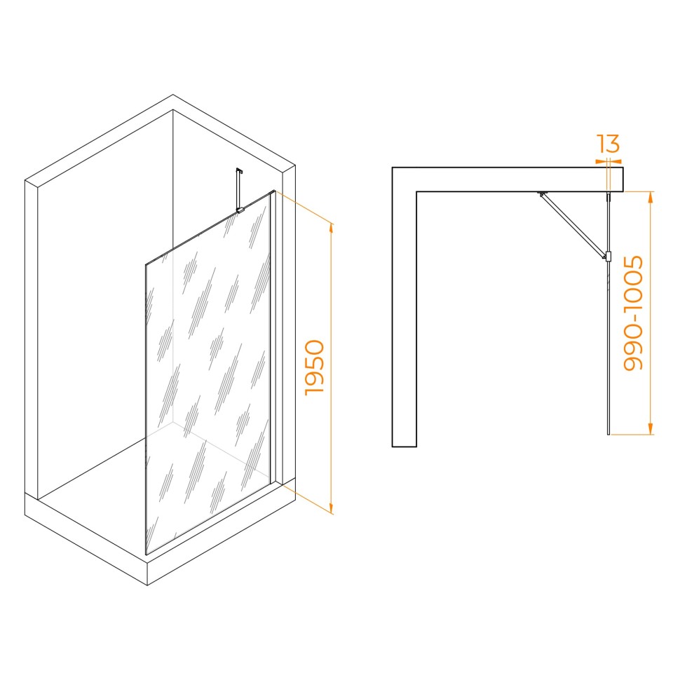 Душевая перегородка RGW WA-110B (Тонированное (Серое), 1000)