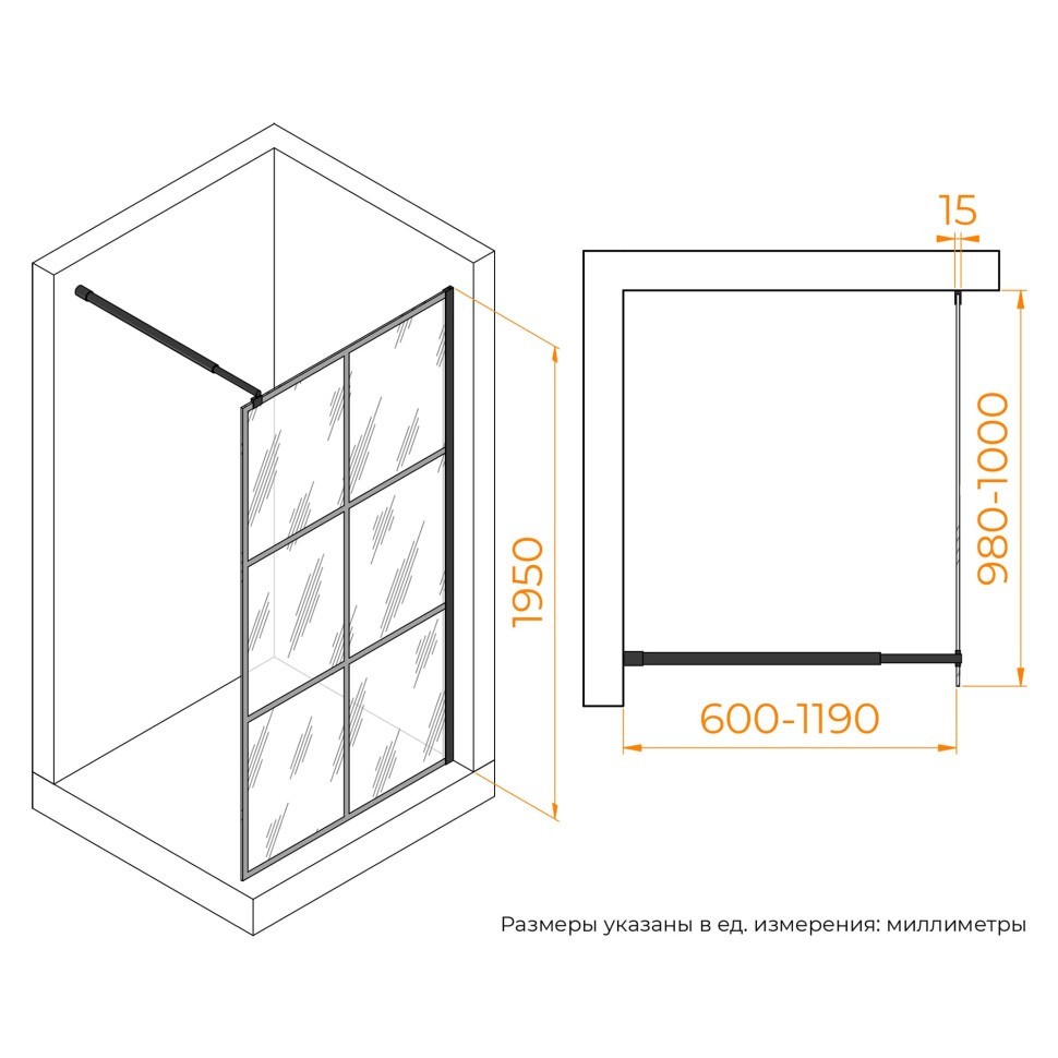 Душевая перегородка RGW WA-111B (С рисунком (шелкография), 1000)