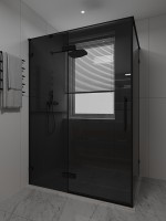 Душевой угол распашной Veconi Premium Alassio SP BB, 1500х800x2000, черный матовый, стекло черное