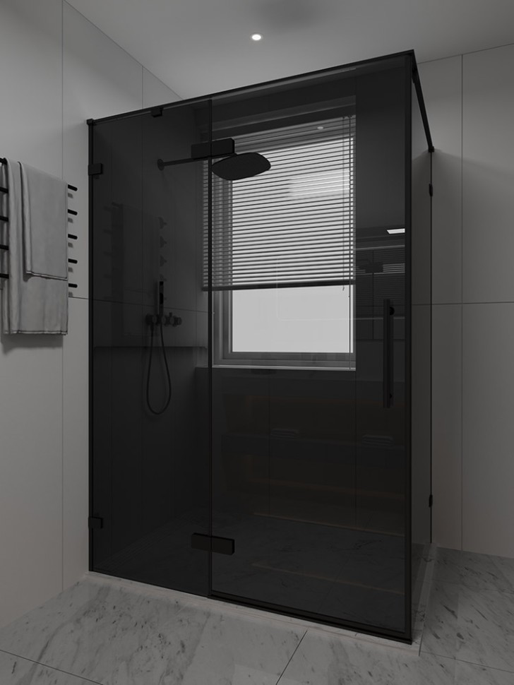 Душевой угол распашной Veconi Premium Alassio SP BB, 1500х800x2000, черный матовый, стекло черное