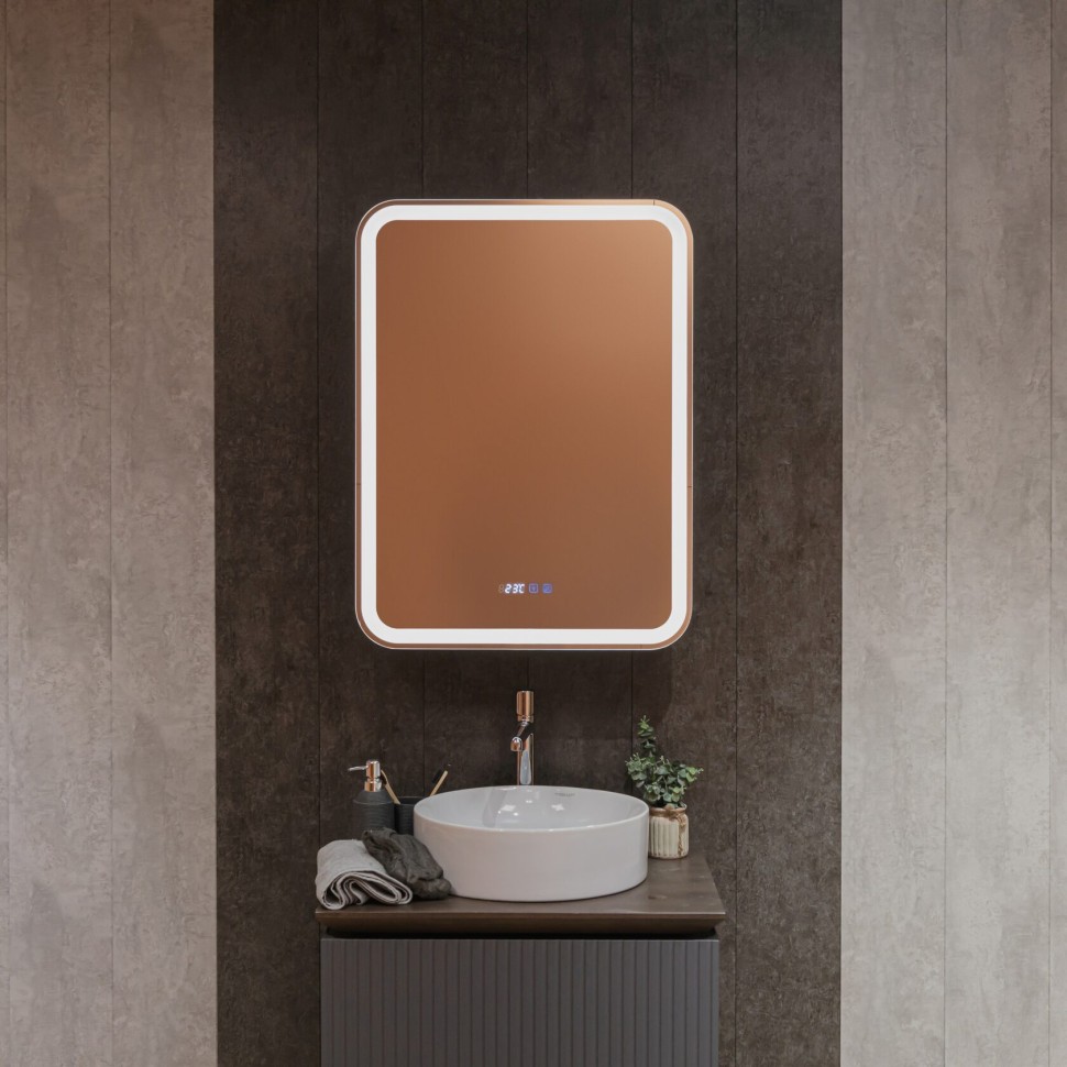 AQM9204 600х800 Зеркальный шкаф ЛЕВЫЙ с подсветкой, подогревом и часами, корпус Антрацит