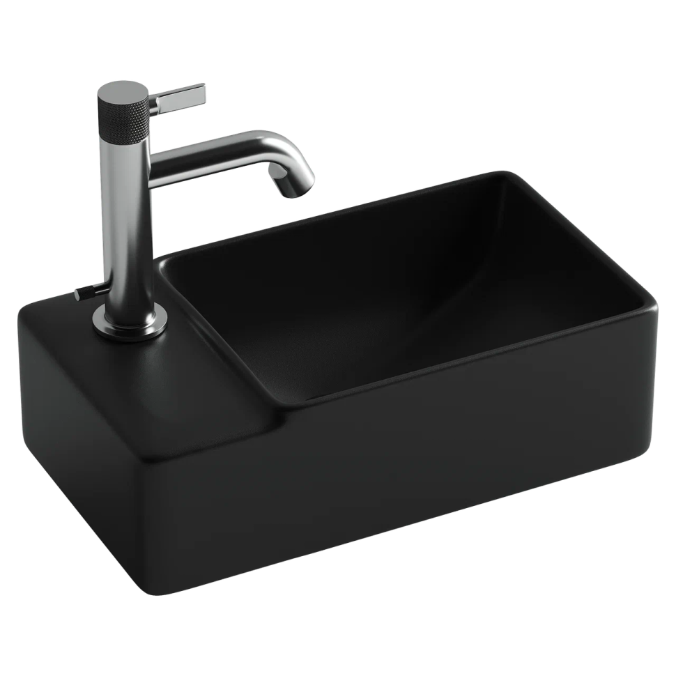 Умывальник подвесной прямоугольный (чаша справа, отверстие под смеситель слева) цвет черный матовый Element 395x220x125мм