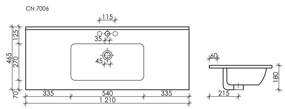Умывальник накладной прямоугольный (цвет Черный Матовый) Element 1210x465x180мм CN7006MB