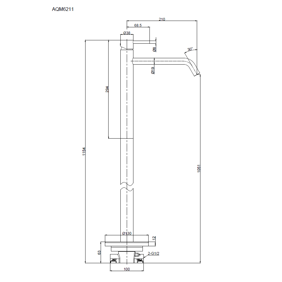 AQM6211CR Siena Смеситель для напольной раковины (монт. часть в комплекте), хром