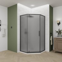 Душевой угол Veconi Ottimo P10 B, 800x800x1900, черный матовый, стекло тонированное матовое