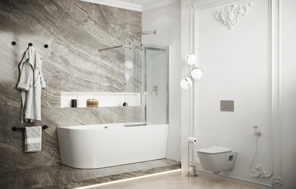 Шторка для ванны Ambassador Bath Screens 16041115 (110х140) хром,стекло прозрачное,раздвижная,1 место