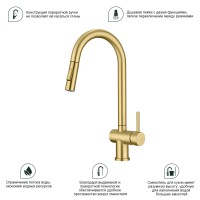 Смеситель Splenka для кухни с выдвижным изливом S204.49.03 Золотой сатин