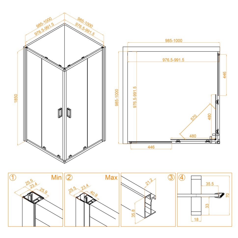Душевой уголок RGW CL-34 (Прозрачное, 1000x1000)