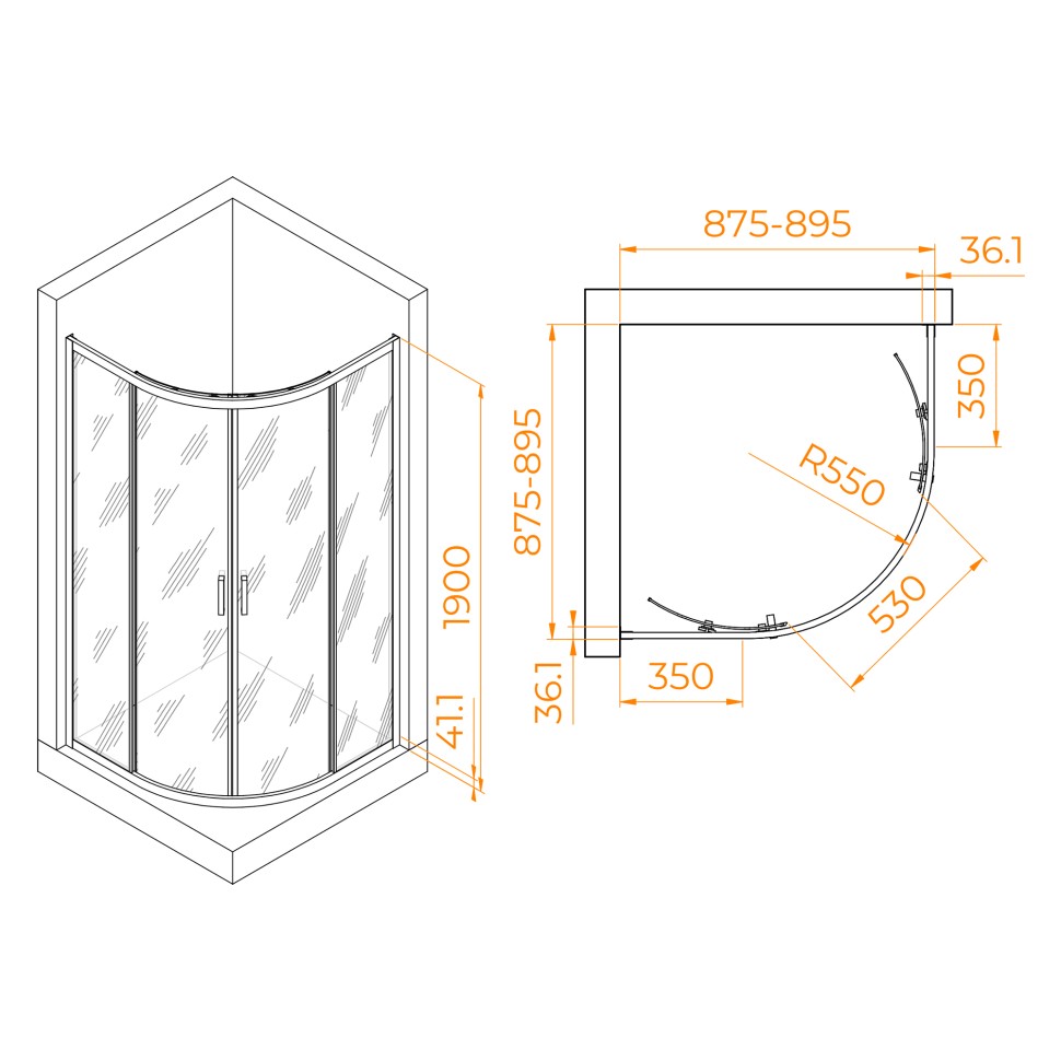 Душевой уголок RGW PA-51B (Прозрачное, 900x900)