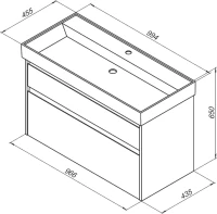 Тумба с раковиной Nova Lite 100 2 ящ. (SLIM SYNERGY) цв. бел. Глянец