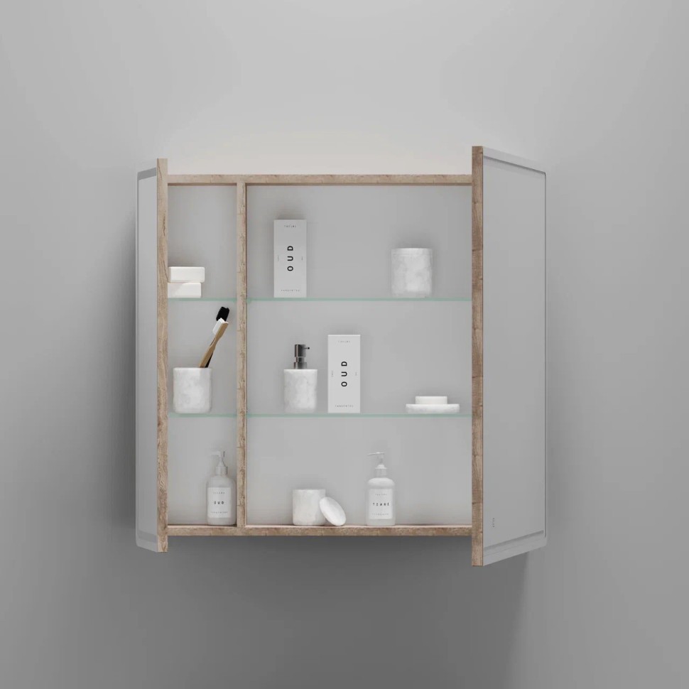 Зеркальный шкаф для ванной комнаты SANCOS Mirror 790x150х740 мм, с LED подсветкой, цвет дуб галифакс натуральный, арт. MI80EG