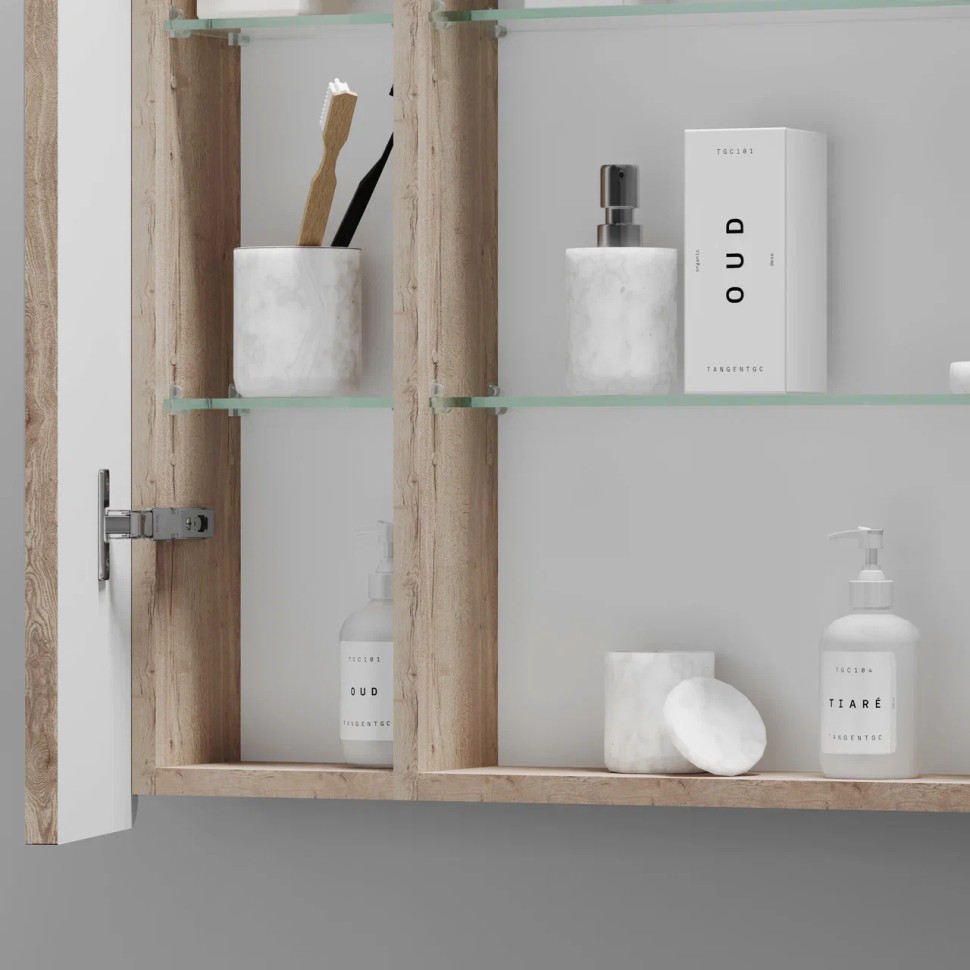 Зеркальный шкаф для ванной комнаты SANCOS Mirror 790x150х740 мм, с LED подсветкой, цвет дуб галифакс натуральный, арт. MI80EG