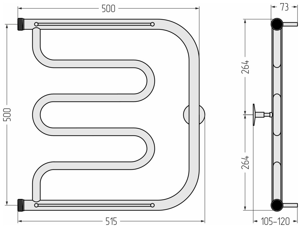 Тандем 2 полки 500х500 резьба-сгон 1"