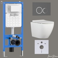 Комплект 3в1 IBERICA BLANCA инсталляция SILENCIO, унитаз BILBAO ALTO белый, кнопка смыва ESTI-O серый матовый (IB001.BLA.234.827)