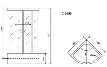 Timo Standart T-6690 Black Fabric душевая кабина (90*90*220), шт