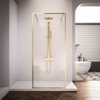 Душевая перегородка Veconi Korato KR-90G, 1000x2000, брашированное золото, стекло прозрачное