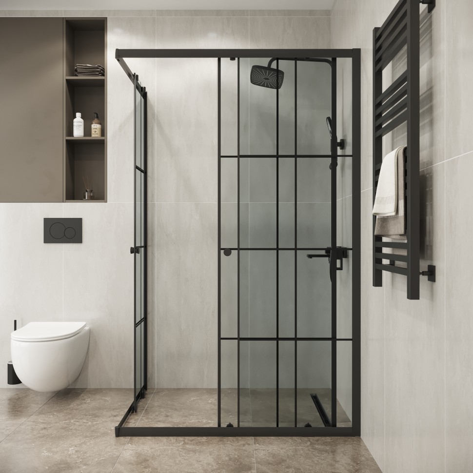 Душевое ограждение Niagara Eco NG-1012-14QKL (120х80х190) прямоугольник,черный,раздвижное,стекло клетка,1 место