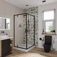 Душевое ограждение Niagara Nova NG-6801-08ВLACK (90х90х195) квадрат,черный,дверь распашная,стекло прозрачное,1 место