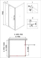 Душевое ограждение Niagara Nova NG-43-10AG-A90G (100х90х195) прямоугольник,золото,двери распашные,стекло прозрачное,2 места