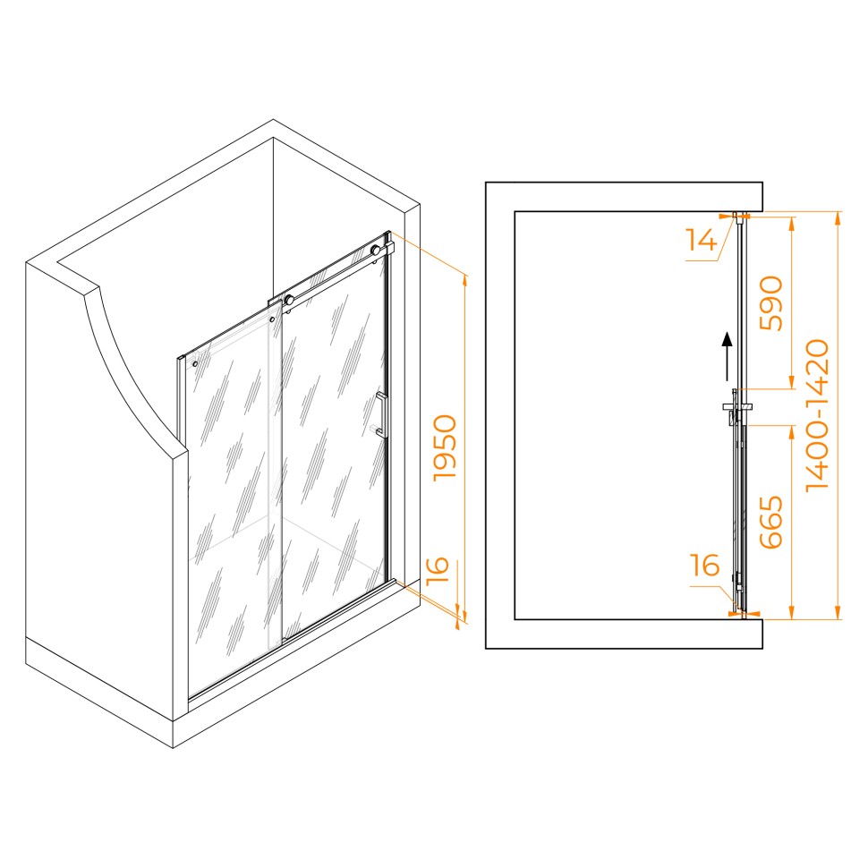 Душевая дверь RGW TO-14 (Прозрачное, 1400)
