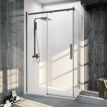 Боковая панель Veconi KP-06GR, 1000x1950, брашированный графит, прозрачное стекло