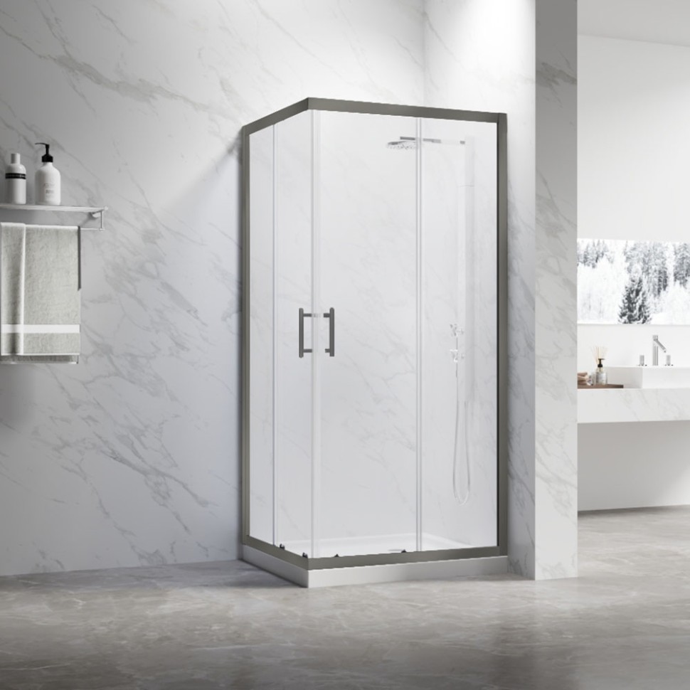 Душевой угол Veconi Rovigo RV-27GM, 1100x900x1900, оружейная сталь, прозрачное стекло