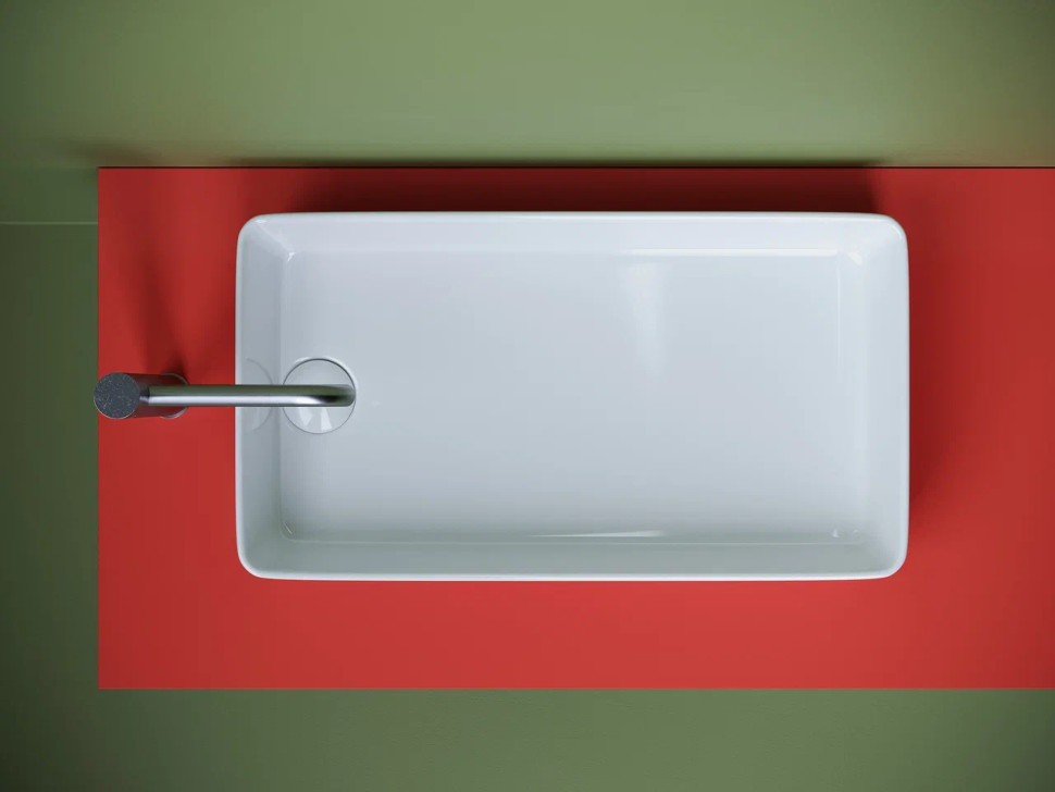 Раковина накладная со смещенным сливом, с возможностью установки на столешницу под стиральную машину, 620x340x110, цвет белый