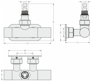Вентиль угловой EU50 (1 х G 1/2" НР х G 3/4" НГ)