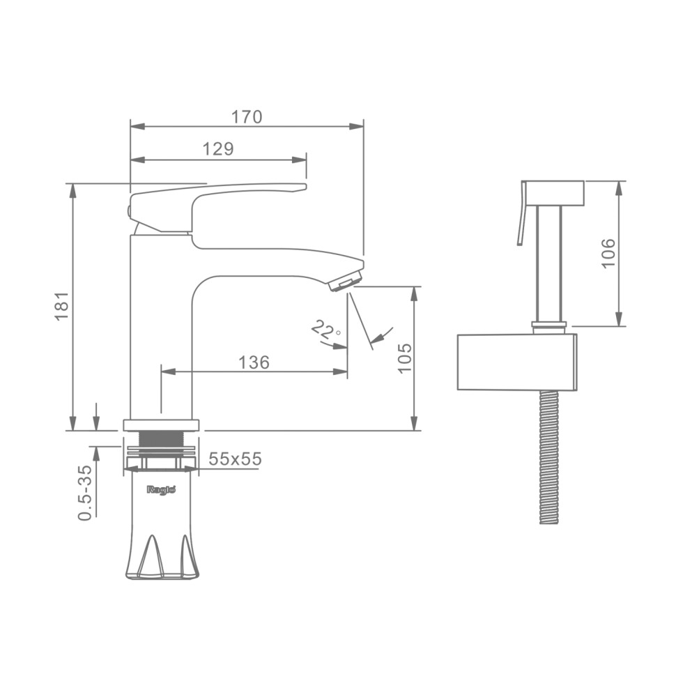 Смеситель Raglo с гигиеническим душем для умывальника хром