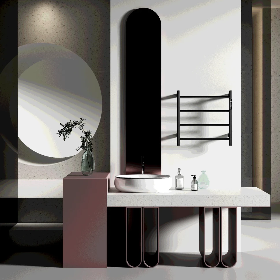 AQM3124MB Полотенцесушитель электрический 475*474 c терморегуляторм, цвет: черный матовый.