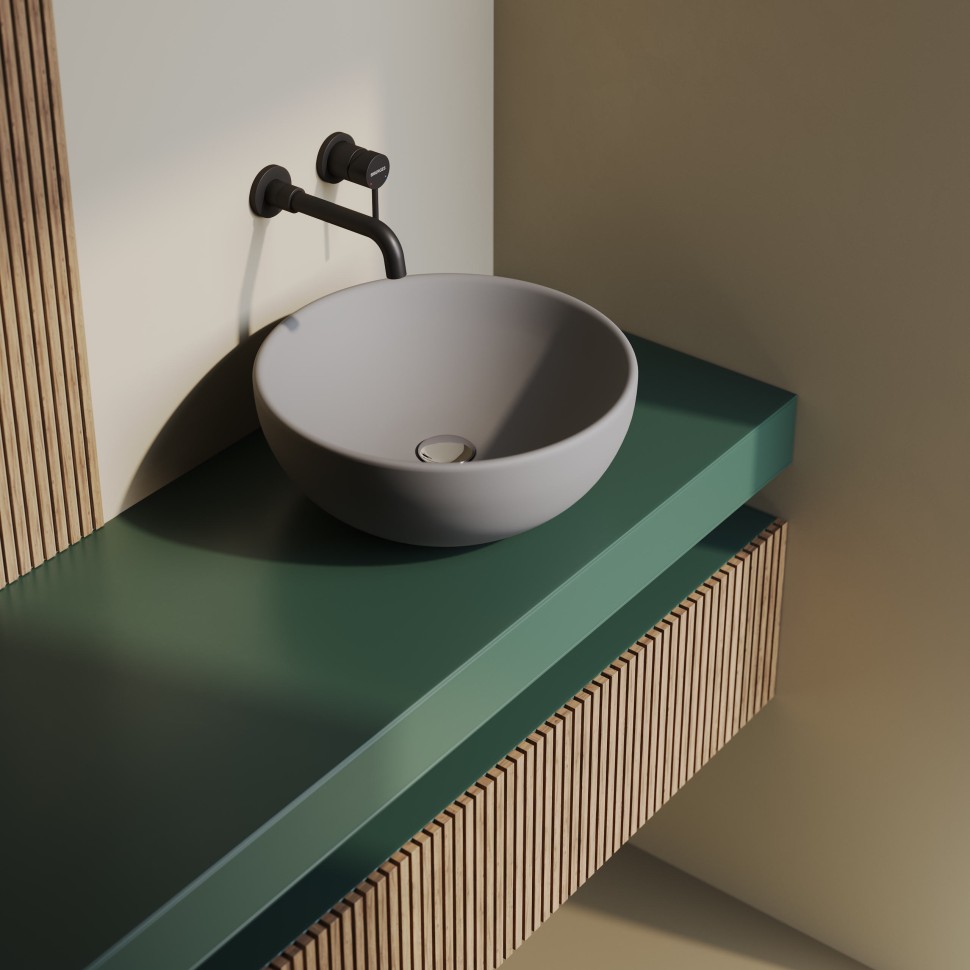 Раковина BERGES Mascon накладная, ? 45 см, матовый серый, без отверстия под смеситель