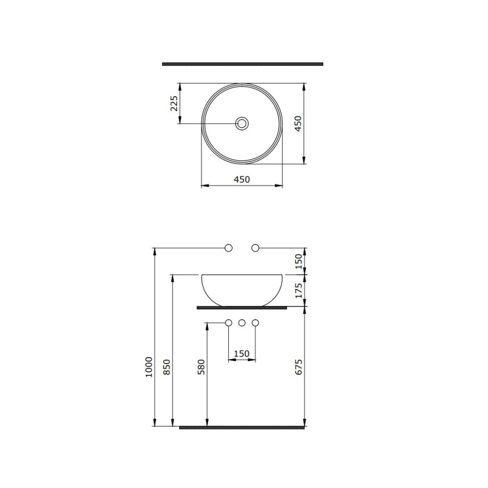 Раковина BERGES Mascon накладная, ? 45 см, матовый серый, без отверстия под смеситель