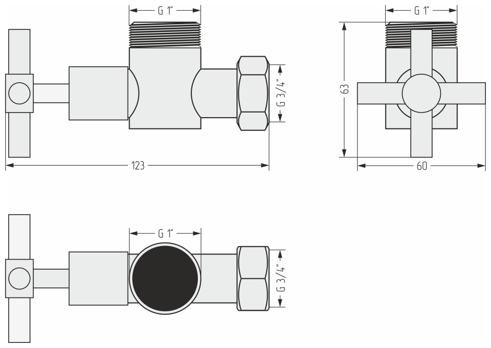 Вентиль угловой крест (G 1" НР х G 3/4" НГ)