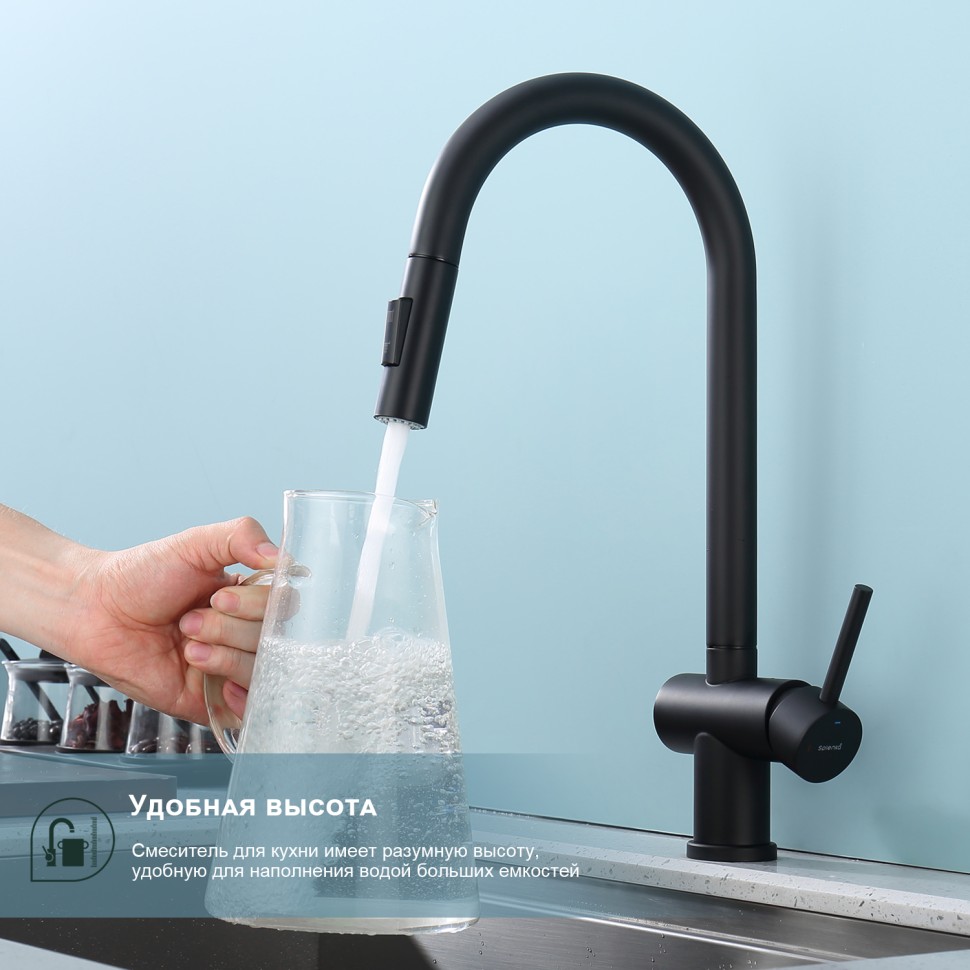 Смеситель Splenka для кухни с выдвижным изливом S204.49.06 Черный