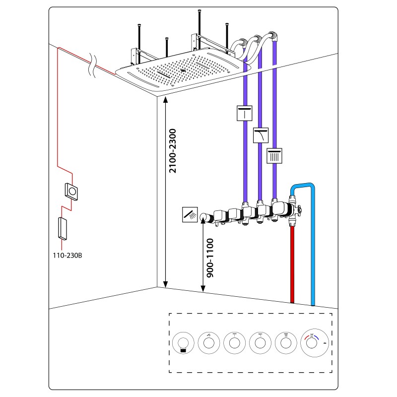 Душевая система встроенная с термостатом Timo Saona SX-2319/18SM черное золото