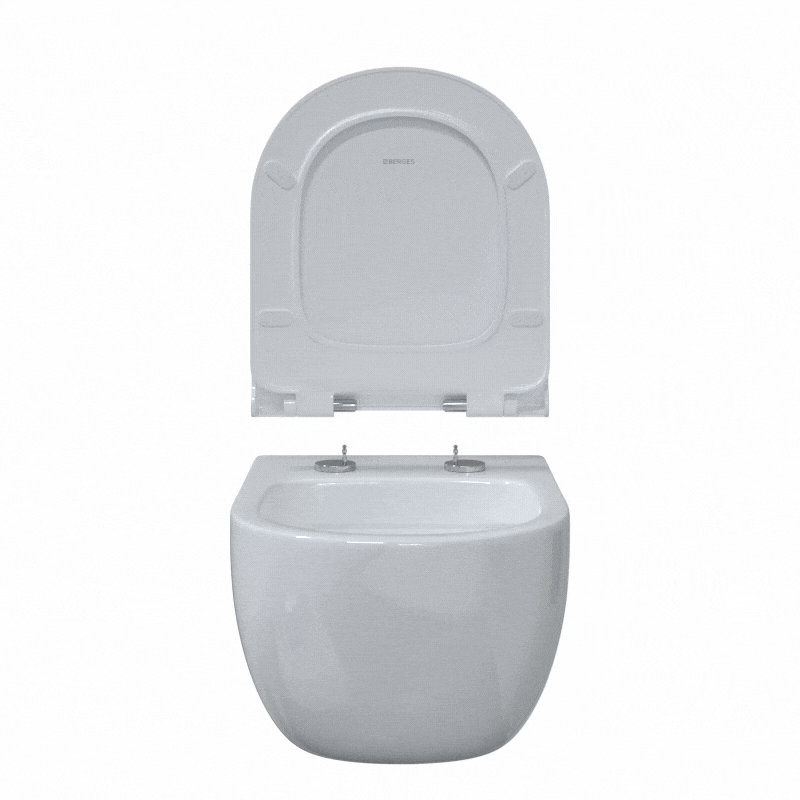 Унитаз BERGES подвесной EGO Rimless 49см, сиденье дюропласт Toma Slim SO, микролифт, быстросъем